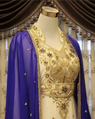 Royal-blue & White Handcrafted Zari work Stitched Dress Georgette Kaftan Party Wear Wedding Dresses 2