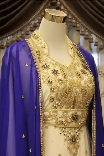Royal-blue & White Handcrafted Zari work Stitched Dress Georgette Kaftan Party Wear Wedding Dresses