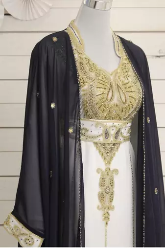 Black & White Handcrafted Zari work Stitched Dress Georgette Kaftan Party Wear Wedding Dresses