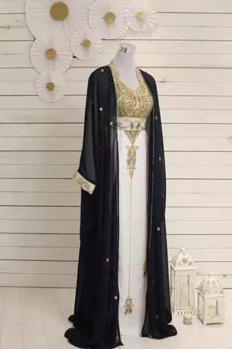 Black & White Handcrafted Zari work Stitched Dress Georgette Kaftan Party Wear Wedding Dresses