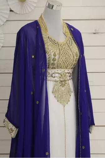 Royal-blue & White Handcrafted Zari work Stitched Dress Georgette Kaftan Party Wear Wedding Dresses