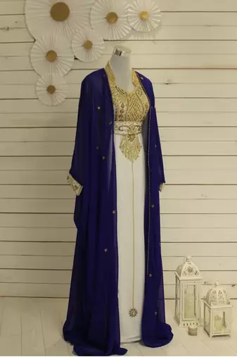 Royal-blue & White Handcrafted Zari work Stitched Dress Georgette Kaftan Party Wear Wedding Dresses