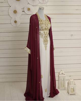 Pink and White Georgette Embroidered Party Wear Kaftan 1