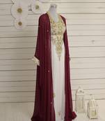 Pink and White Georgette Embroidered Party Wear Kaftan