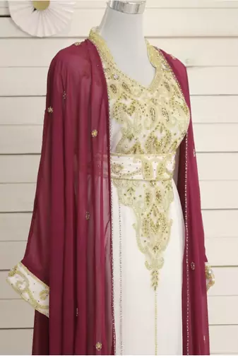 Pink and White Georgette Embroidered Party Wear Kaftan