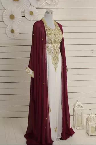 Pink and White Georgette Embroidered Party Wear Kaftan