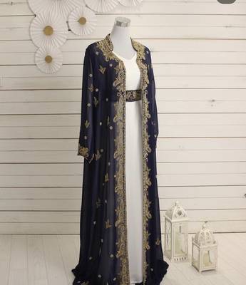Navy Blue and White Georgette Zari Work Kaftan 1