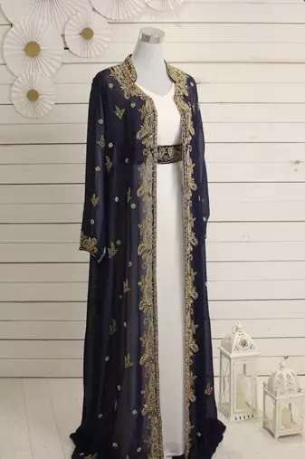 Navy Blue and White Georgette Zari Work Kaftan