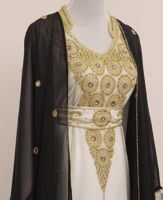 Black & White Handcrafted Zari work Stitched Dress Georgette Kaftan Party Wear Wedding Dresses 2