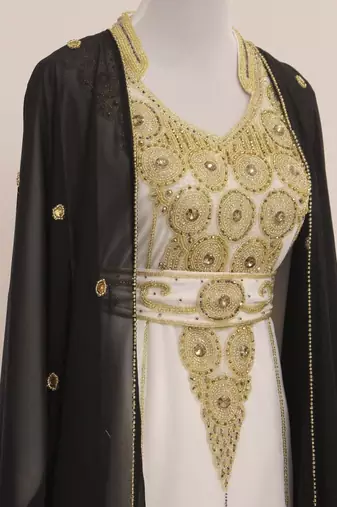 Black & White Handcrafted Zari work Stitched Dress Georgette Kaftan Party Wear Wedding Dresses