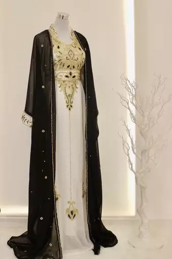 Black & White Handcrafted Zari work Stitched Dress Georgette Kaftan Party Wear Wedding Dresses