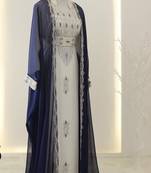 Grand Navy Blue & White Layered Kaftan with Silver Zari Work | Luxury Party & Event Wear