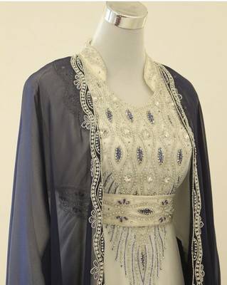Grand Navy Blue & White Layered Kaftan with Silver Zari Work | Luxury Party & Event Wear 2