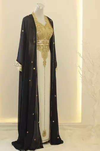 Black & White Handcrafted Zari work Stitched Dress Georgette Kaftan Party Wear Wedding Dresses