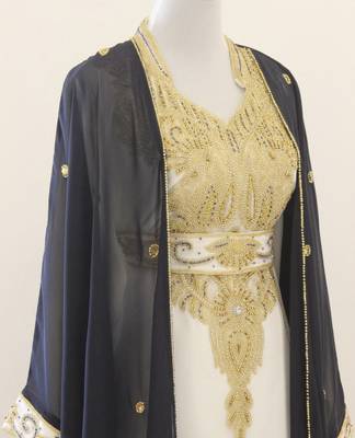 Black & White Handcrafted Zari work Stitched Dress Georgette Kaftan Party Wear Wedding Dresses 3