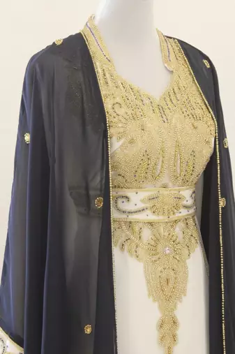 Black & White Handcrafted Zari work Stitched Dress Georgette Kaftan Party Wear Wedding Dresses
