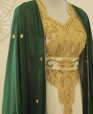 Green & White Handcrafted Zari work Stitched Dress Georgette Kaftan Party Wear Wedding Dresses 2