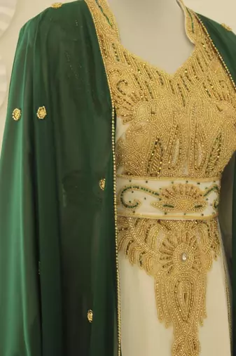 Green & White Handcrafted Zari work Stitched Dress Georgette Kaftan Party Wear Wedding Dresses
