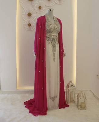 Pink & White Handcrafted Zari work Stitched Dress Georgette Kaftan Party Wear Wedding Dresses 1