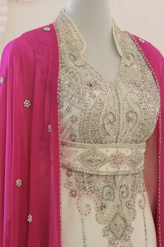Pink & White Handcrafted Zari work Stitched Dress Georgette Kaftan Party Wear Wedding Dresses