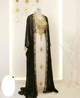 Black & White Handcrafted Zari work Stitched Dress Georgette Kaftan Party Wear Wedding Dresses 1