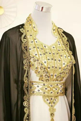 Black & White Handcrafted Zari work Stitched Dress Georgette Kaftan Party Wear Wedding Dresses