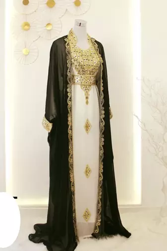 Black & White Handcrafted Zari work Stitched Dress Georgette Kaftan Party Wear Wedding Dresses