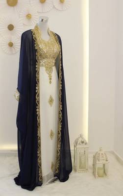 Navy Blue and White Georgette Zari Work Kaftan 1