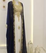 Navy Blue and White Georgette Zari Work Kaftan