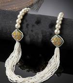 Gray & cream layered necklace with kundan &  pearls