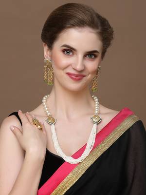Gray & green adjustable ring with kundan &  pearls 2