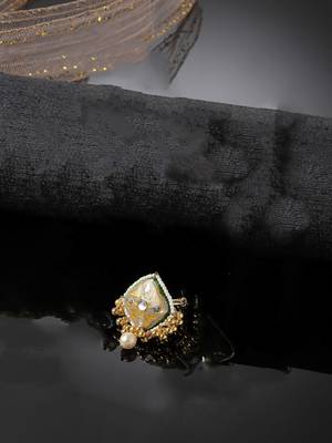 Gray & green adjustable ring with kundan &  pearls 1
