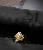 Gray & green adjustable ring with kundan &  pearls