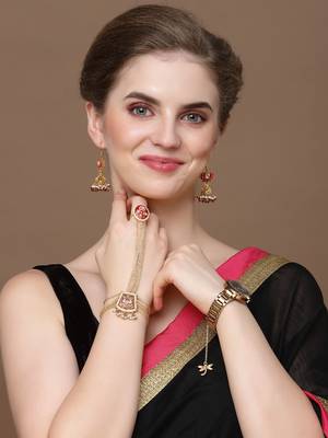 Red & gold jhumkas earring with kundan &  pearls 1