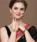 Red & gold jhumkas earring with kundan &  pearls