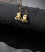 Green & gold jhumkas earring with pearls &  natural stones