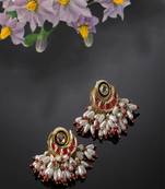 Red & gold drop earring with kundan &  pearls