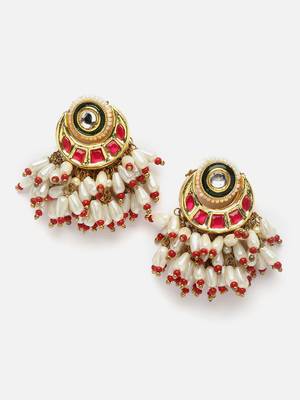 Red & gold drop earring with kundan &  pearls 3