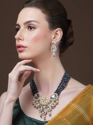Silver & blue drop earring with kundan & american diamonds 2