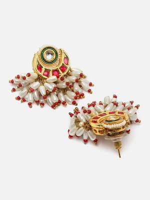 Red & gold drop earring with kundan &  pearls 4