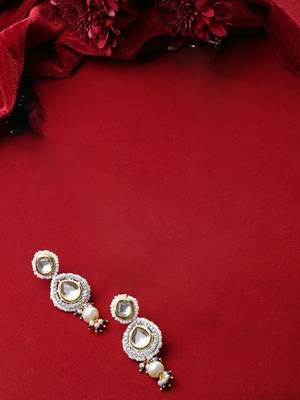 Silver & blue drop earring with kundan & american diamonds 3