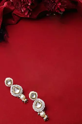 Silver & blue drop earring with kundan & american diamonds