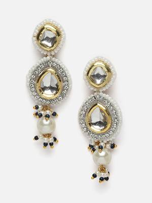 Silver & blue drop earring with kundan & american diamonds 1