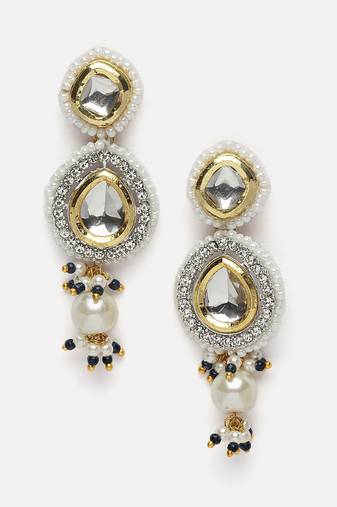 Silver & blue drop earring with kundan & american diamonds