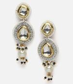 Silver & blue drop earring with kundan & american diamonds