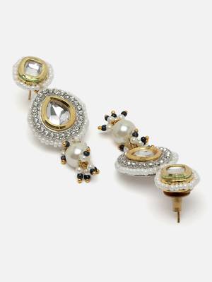 Silver & blue drop earring with kundan & american diamonds 4