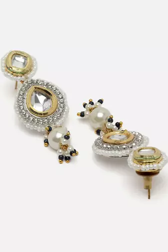 Silver & blue drop earring with kundan & american diamonds