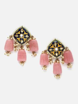 Pink & blue drop earring with kundan &  pearls 1
