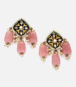 Pink & blue drop earring with kundan &  pearls