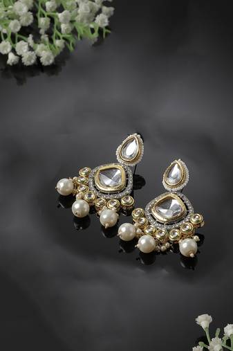 Gold & white drop earring with kundan &  american diamonds